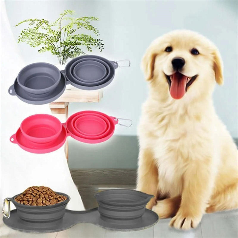 Rubber Foldable Double Bowl Pet Feeding Bowl Pets Supplies Dog Cat Bowls - Fur-Ever Yours