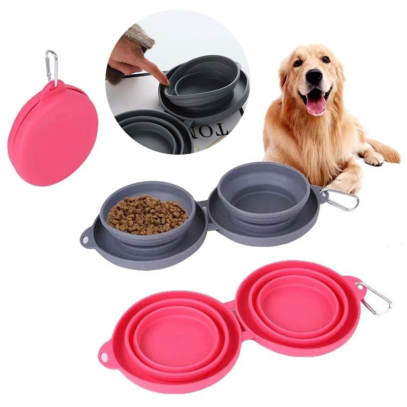 Rubber Foldable Double Bowl Pet Feeding Bowl Pets Supplies Dog Cat Bowls - Fur-Ever Yours