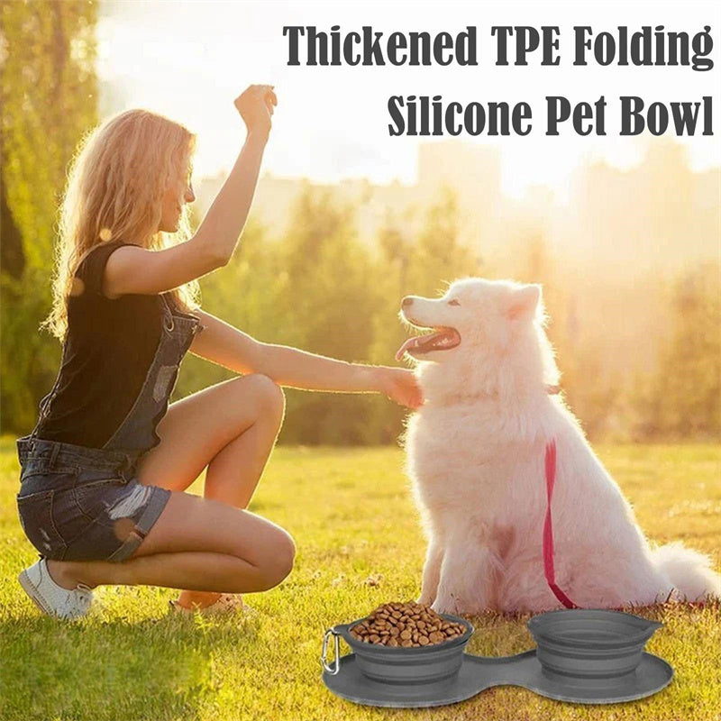 Rubber Foldable Double Bowl Pet Feeding Bowl Pets Supplies Dog Cat Bowls - Fur-Ever Yours