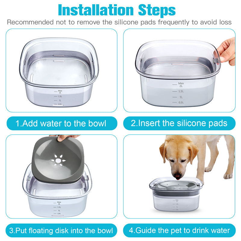 Large 2L Spill-Proof Dog Water Bowl, Transparent with Slow-Drinking Design for Pets - Fur-Ever Yours