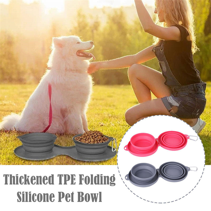 Rubber Foldable Double Bowl Pet Feeding Bowl Pets Supplies Dog Cat Bowls - Fur-Ever Yours
